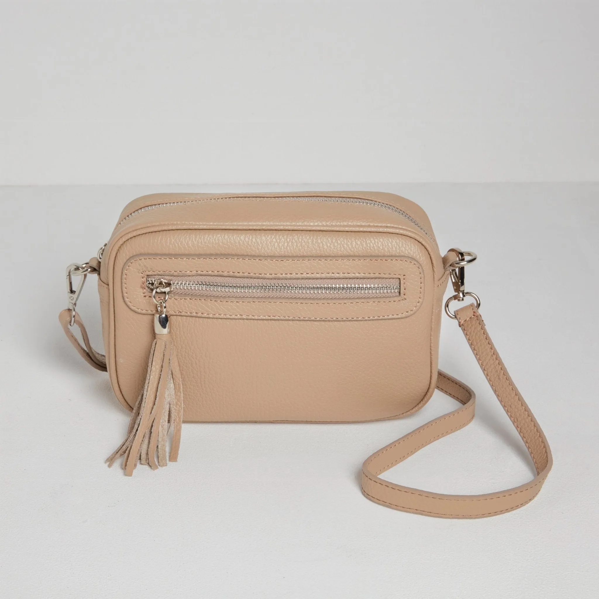 Florence Crossbody Bag in Beige with Pastel Stripe Strap