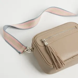 Florence Crossbody Bag in Beige with Pastel Stripe Strap