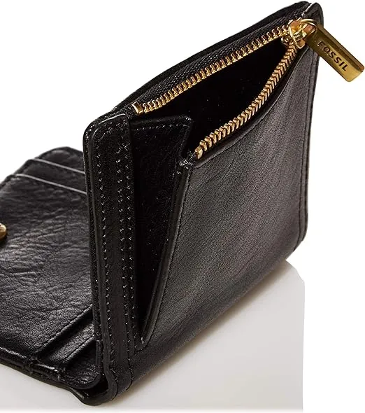 Fossil Logan Women's RFID Blocking Leather Double Fold Wallet, Black