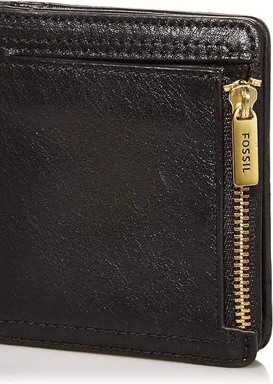 Fossil Logan Women's RFID Blocking Leather Double Fold Wallet, Black