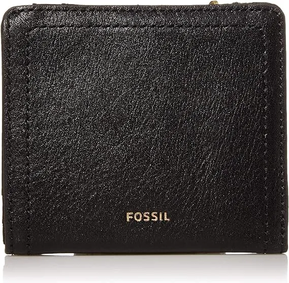 Fossil Logan Women's RFID Blocking Leather Double Fold Wallet, Black