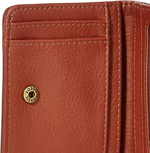 Fossil Logan Women's RFID Blocking Leather Double Fold Wallet, Brown
