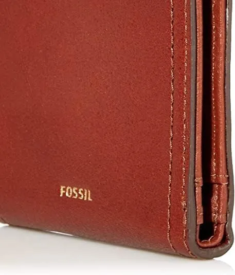 Fossil Logan Women's RFID Blocking Leather Double Fold Wallet, Brown