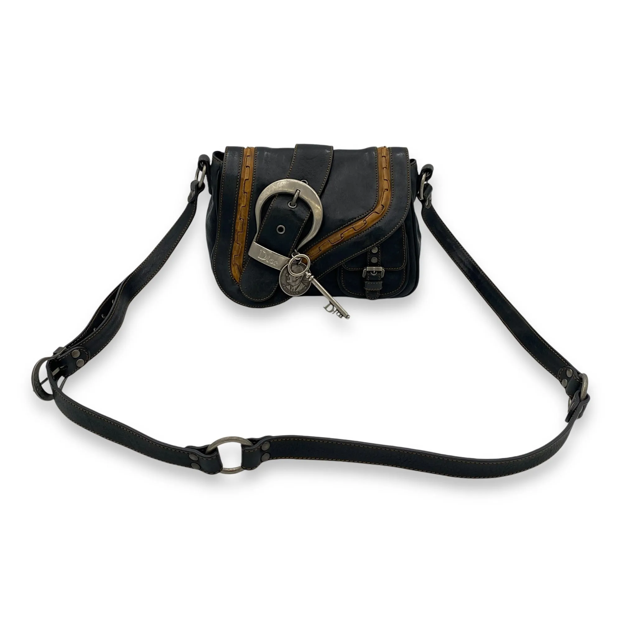 Gaucho Black Crossbody Bag in Calfskin, Ruthenium hardware
