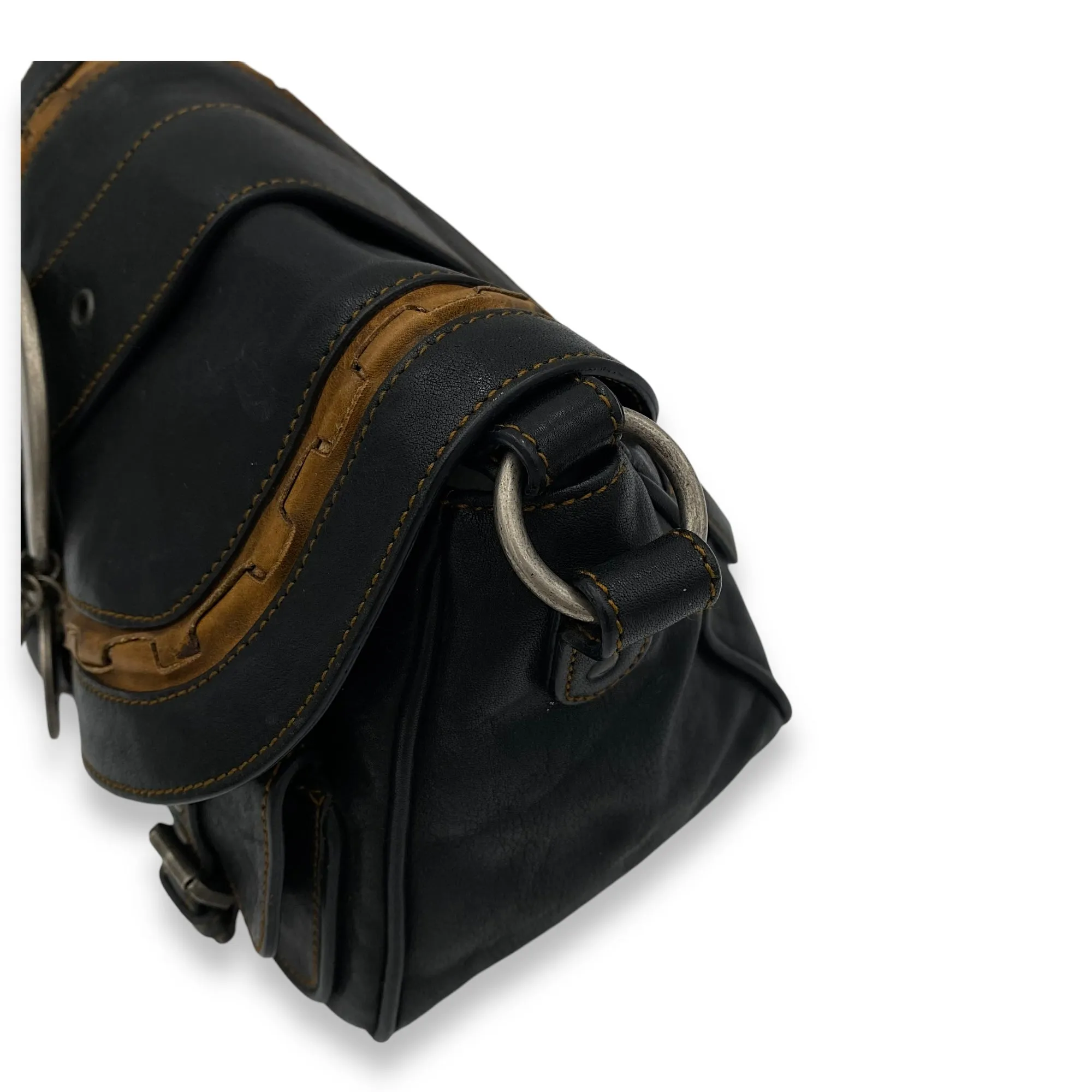 Gaucho Black Crossbody Bag in Calfskin, Ruthenium hardware