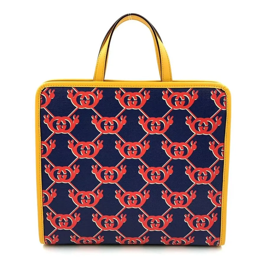 Gucci LB108848 GG Crab Pattern Yellow Trim Tote Bag