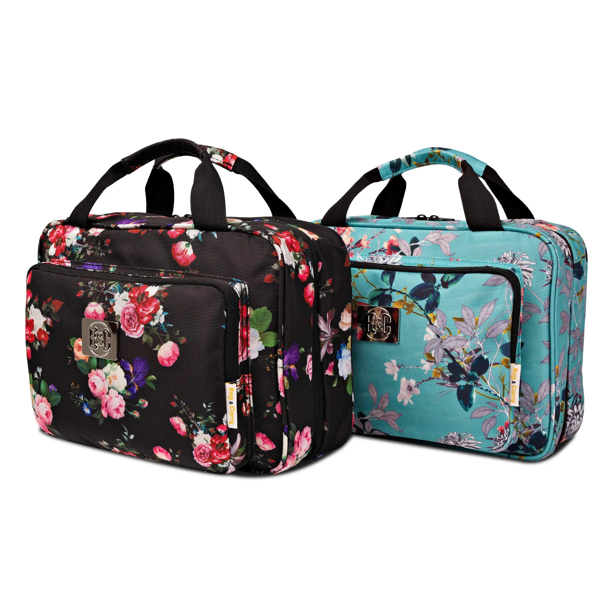 Large Hanging Travel Cosmetic Bag For Women - Versatile Toiletry And Cosmetic Makeup Organizer With Many Pockets (Black roses)