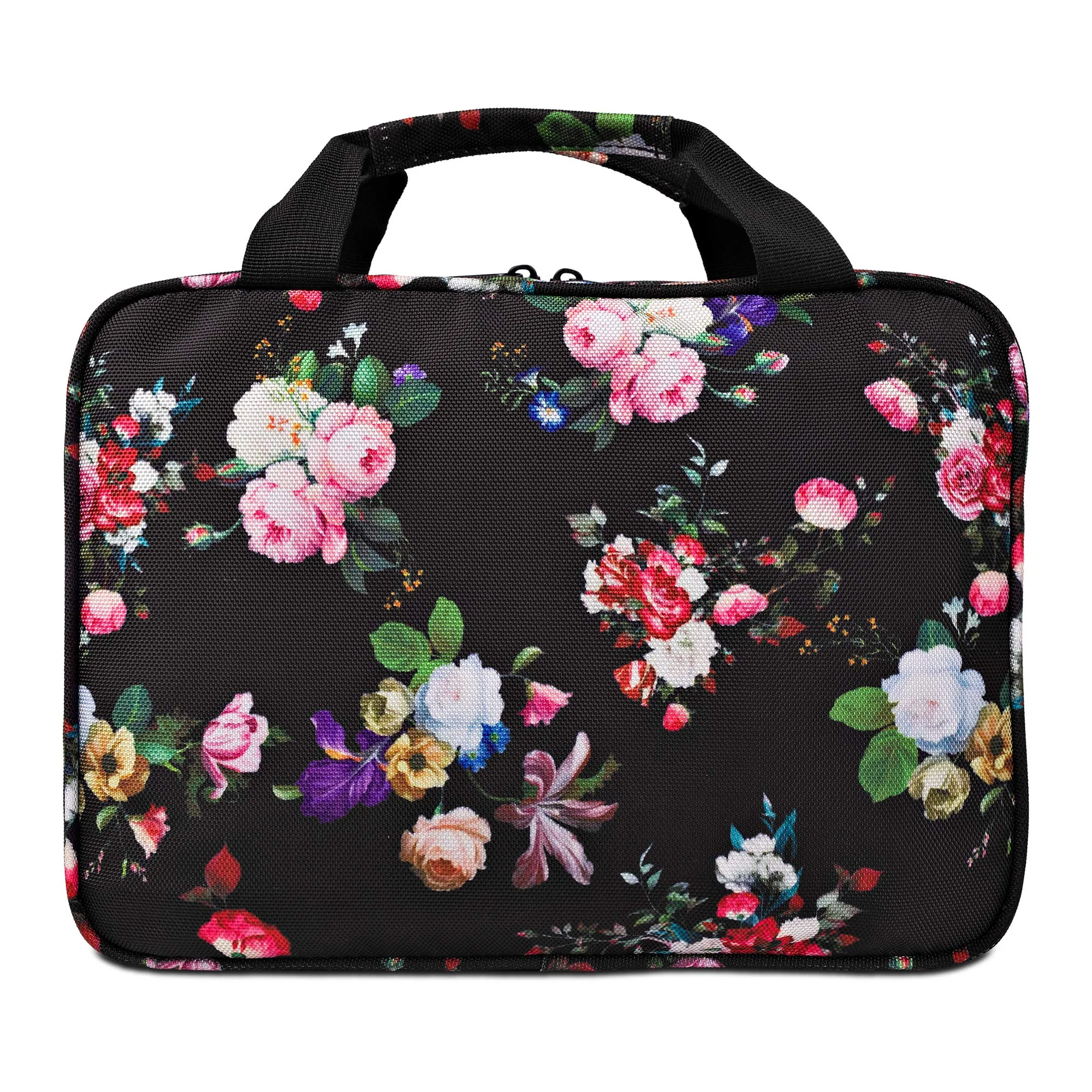 Large Hanging Travel Cosmetic Bag For Women - Versatile Toiletry And Cosmetic Makeup Organizer With Many Pockets (Black roses)