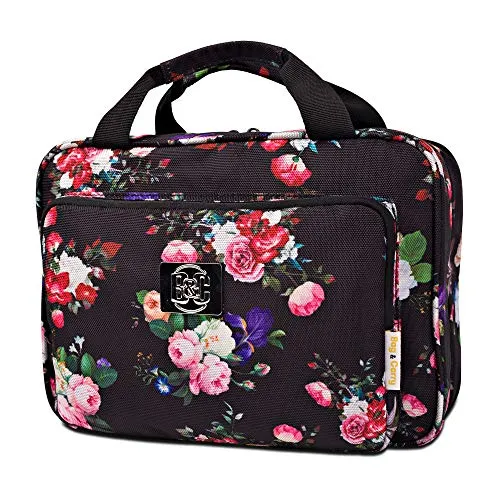 Large Hanging Travel Cosmetic Bag For Women - Versatile Toiletry And Cosmetic Makeup Organizer With Many Pockets (Black roses)