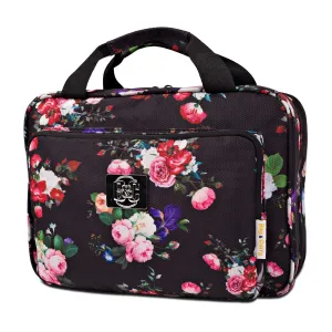 Large Hanging Travel Cosmetic Bag For Women - Versatile Toiletry And Cosmetic Makeup Organizer With Many Pockets (Black roses)