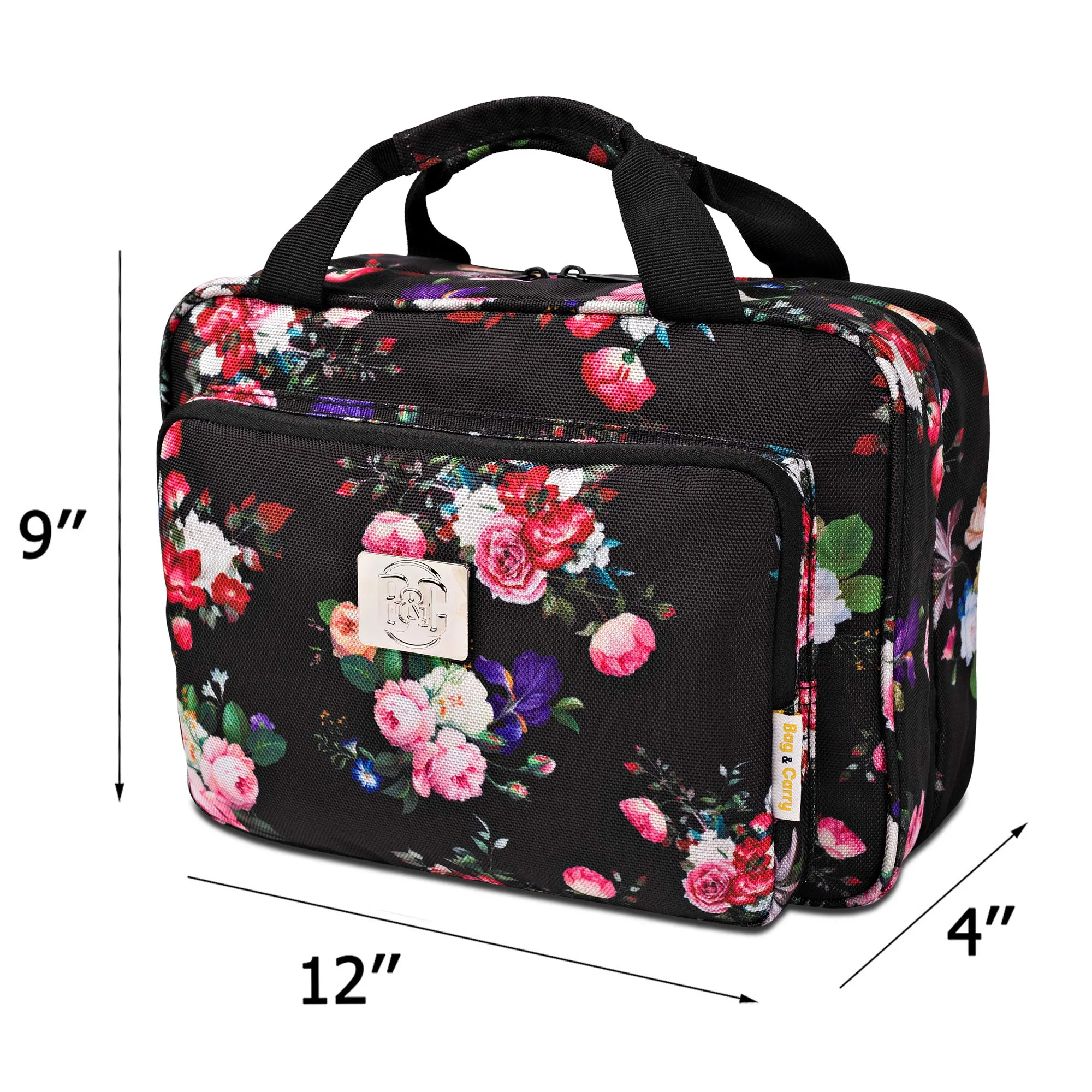 Large Hanging Travel Cosmetic Bag For Women - Versatile Toiletry And Cosmetic Makeup Organizer With Many Pockets (Black roses)