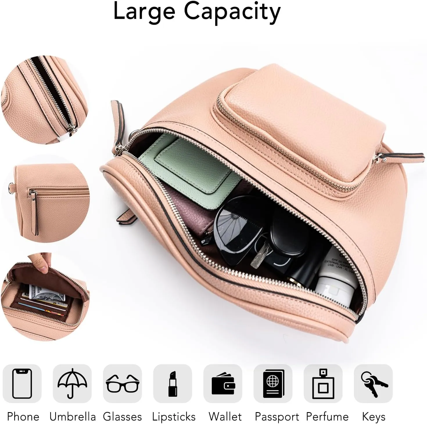 letech  Crossbody Bags for Women Vegan Leather Purses Small Shoulder Handbags with Wide Strap,Waist Bag Travel Belt Bags for Women Men (Naked)