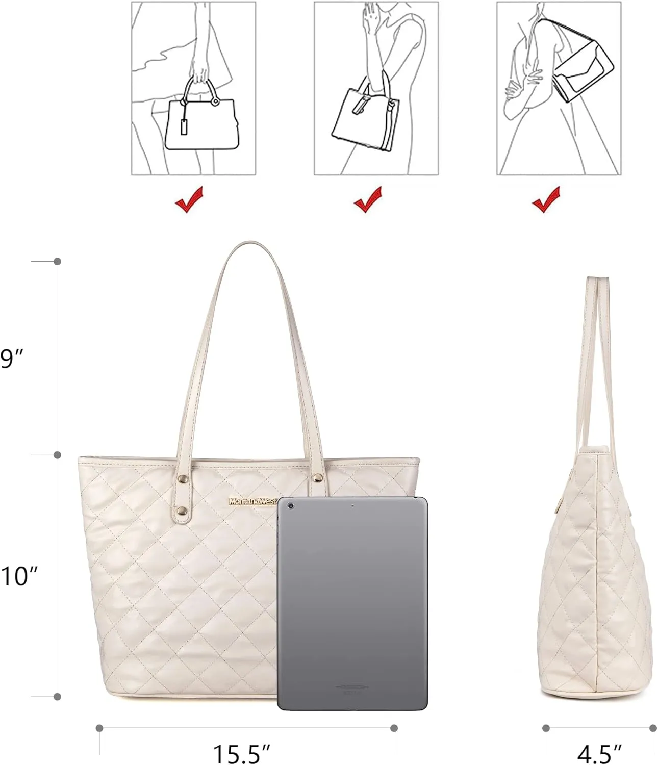 Montana West Quilted Tote Bag for Women Large Shoulder Bag Fashion Handbags with Top Zipper
