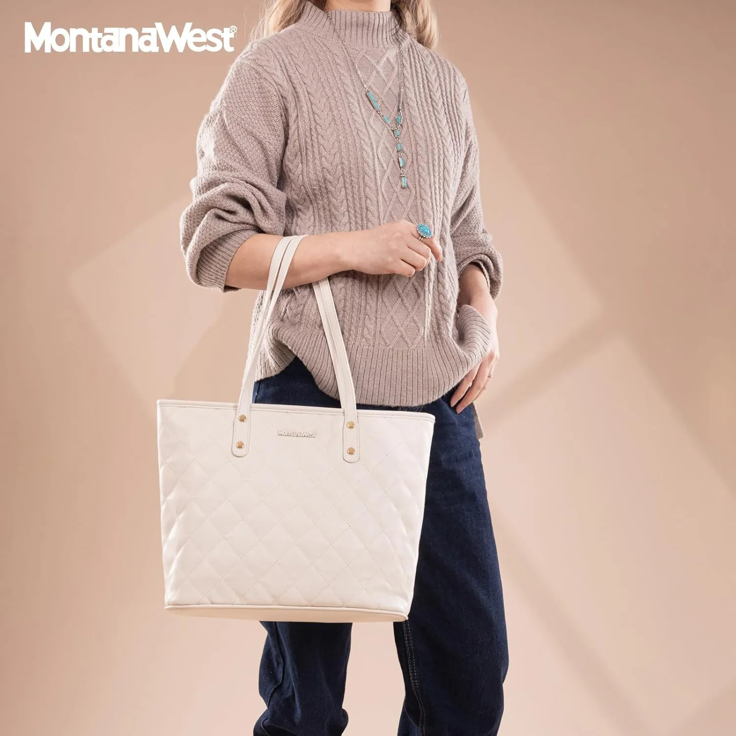 Montana West Quilted Tote Bag for Women Large Shoulder Bag Fashion Handbags with Top Zipper