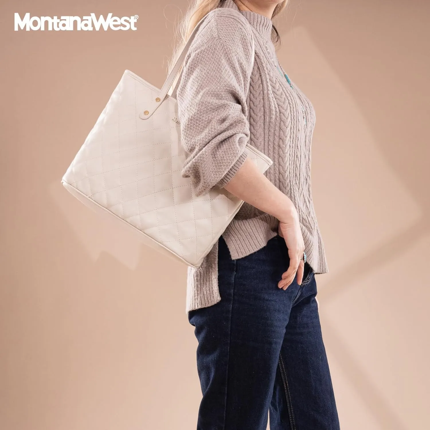 Montana West Quilted Tote Bag for Women Large Shoulder Bag Fashion Handbags with Top Zipper