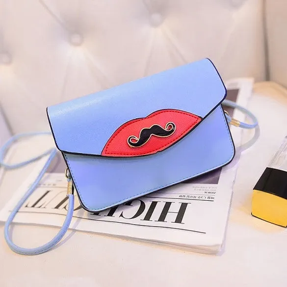 New Fashion Women Synthetic Leather Mustache Decorated Shoulder Bag Clutch Bag