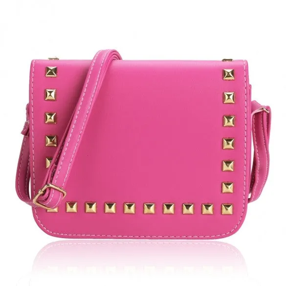 New Women Synthetic Leather Messenger Bag Rivets Decor Flap Hard Casual Party Shoulder Bag