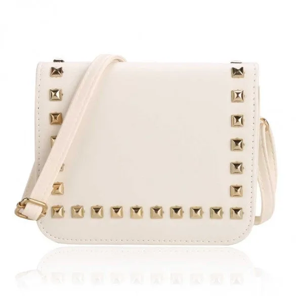New Women Synthetic Leather Messenger Bag Rivets Decor Flap Hard Casual Party Shoulder Bag