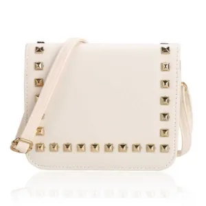 New Women Synthetic Leather Messenger Bag Rivets Decor Flap Hard Casual Party Shoulder Bag