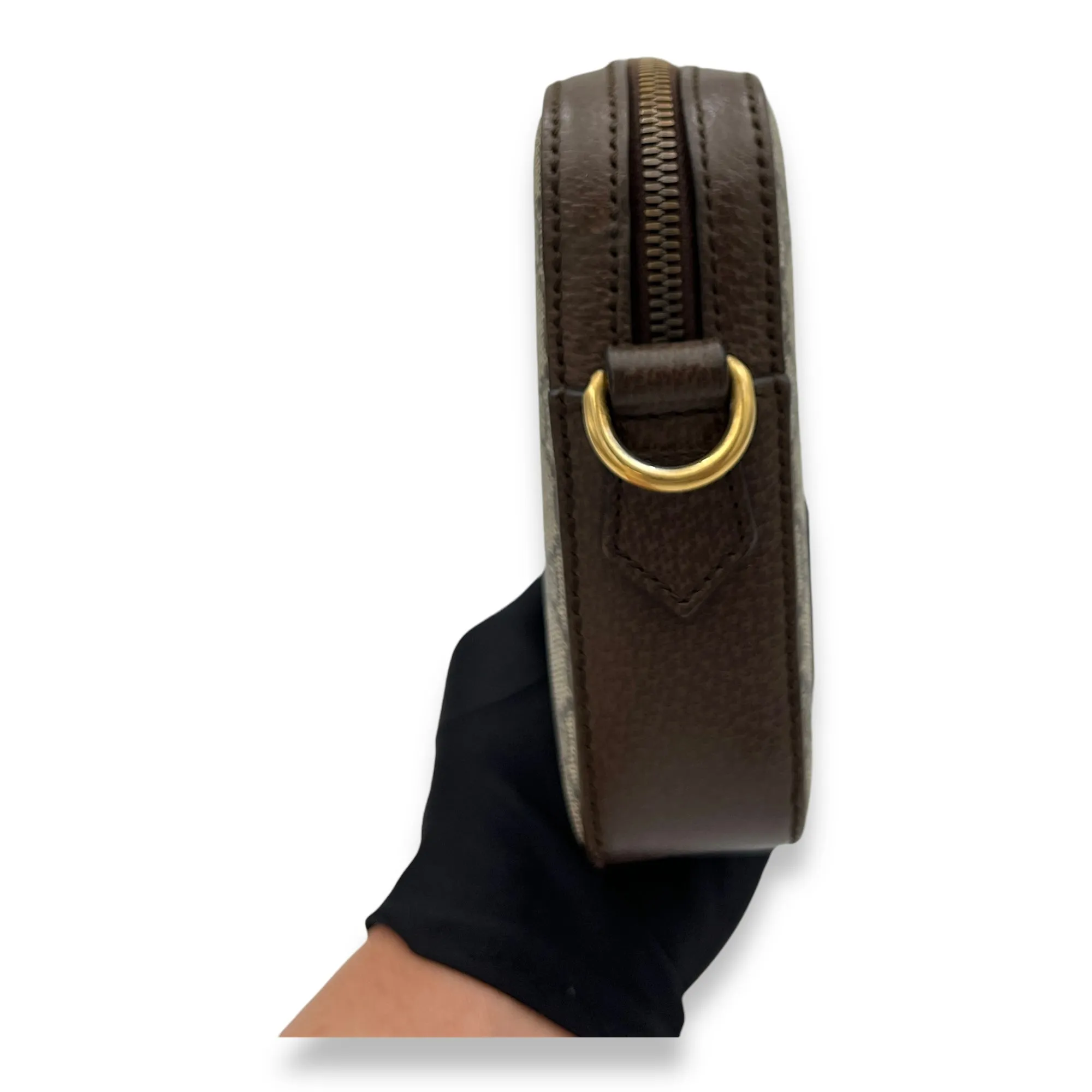 Ophidia Brown Crossbody Bag in Monogram Coated Canvas, Gold hardware
