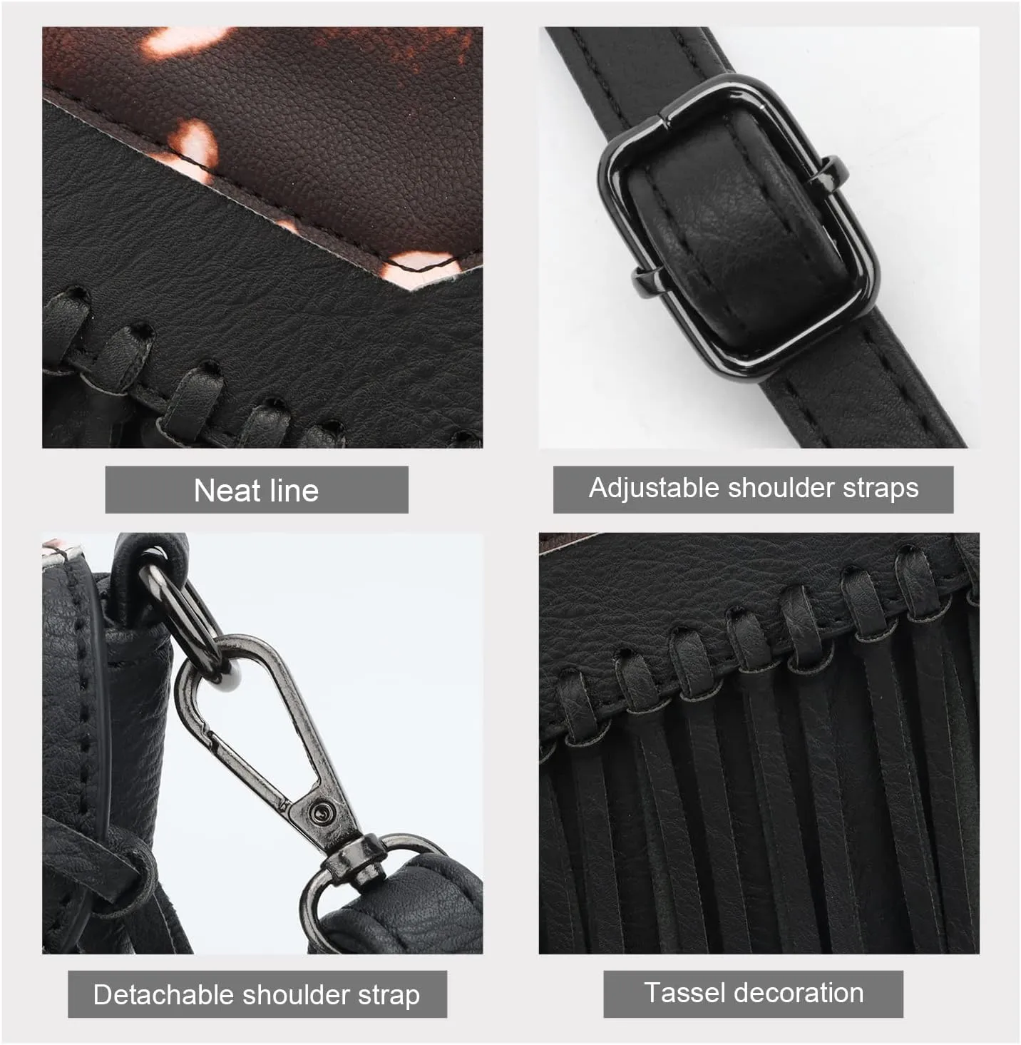 Oweisong Fringe Crossbody Purse for Women Western Cowgirl Purse Leather Tassel Fanny Packs Black Shoulder Handbags