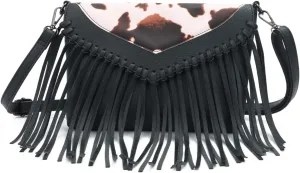 Oweisong Fringe Crossbody Purse for Women Western Cowgirl Purse Leather Tassel Fanny Packs Black Shoulder Handbags