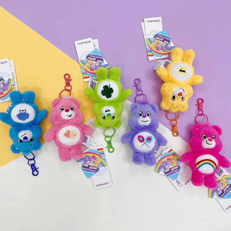 Plush Care Bears Rainbow Keychain Backpack School Bag Pendants Anime Toy Bear Keyring Bag Pendant with Sound Kawaii Sanrio Dolls Great Gifts