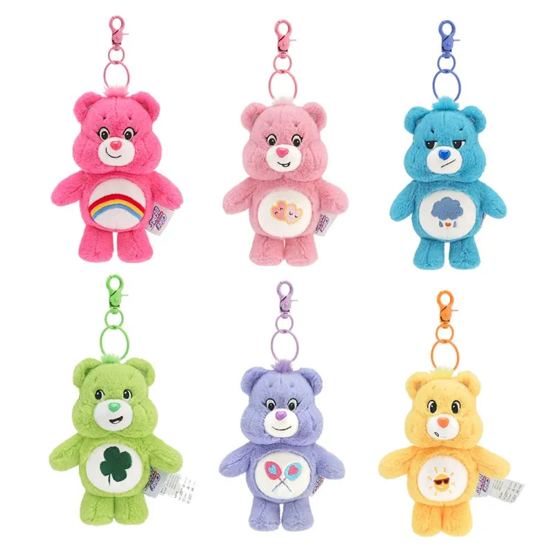 Plush Care Bears Rainbow Keychain Backpack School Bag Pendants Anime Toy Bear Keyring Bag Pendant with Sound Kawaii Sanrio Dolls Great Gifts