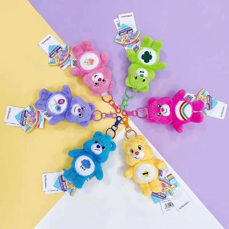 Plush Care Bears Rainbow Keychain Backpack School Bag Pendants Anime Toy Bear Keyring Bag Pendant with Sound Kawaii Sanrio Dolls Great Gifts