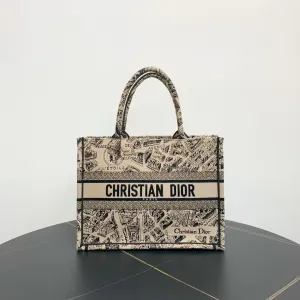Preloved Dior Book Tote Bag Beige Canvas Tote