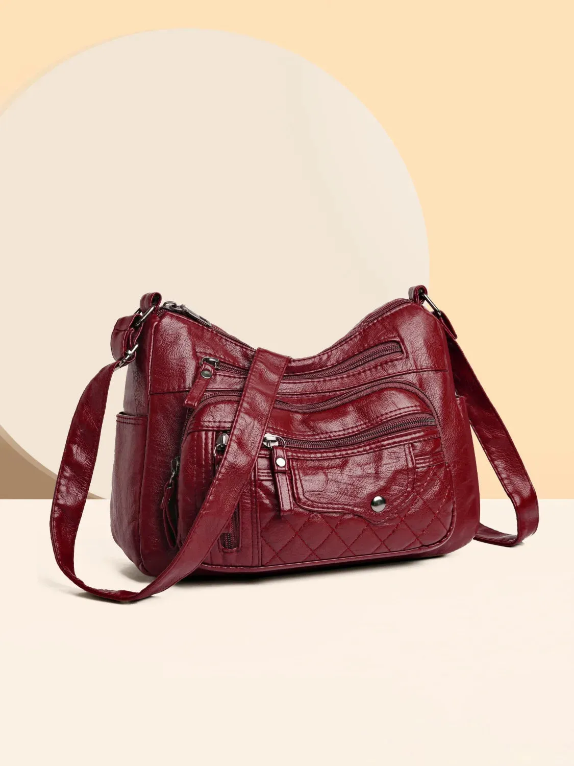 PU Leather Multi Pockets Adjustable Strap Shoulder Bag