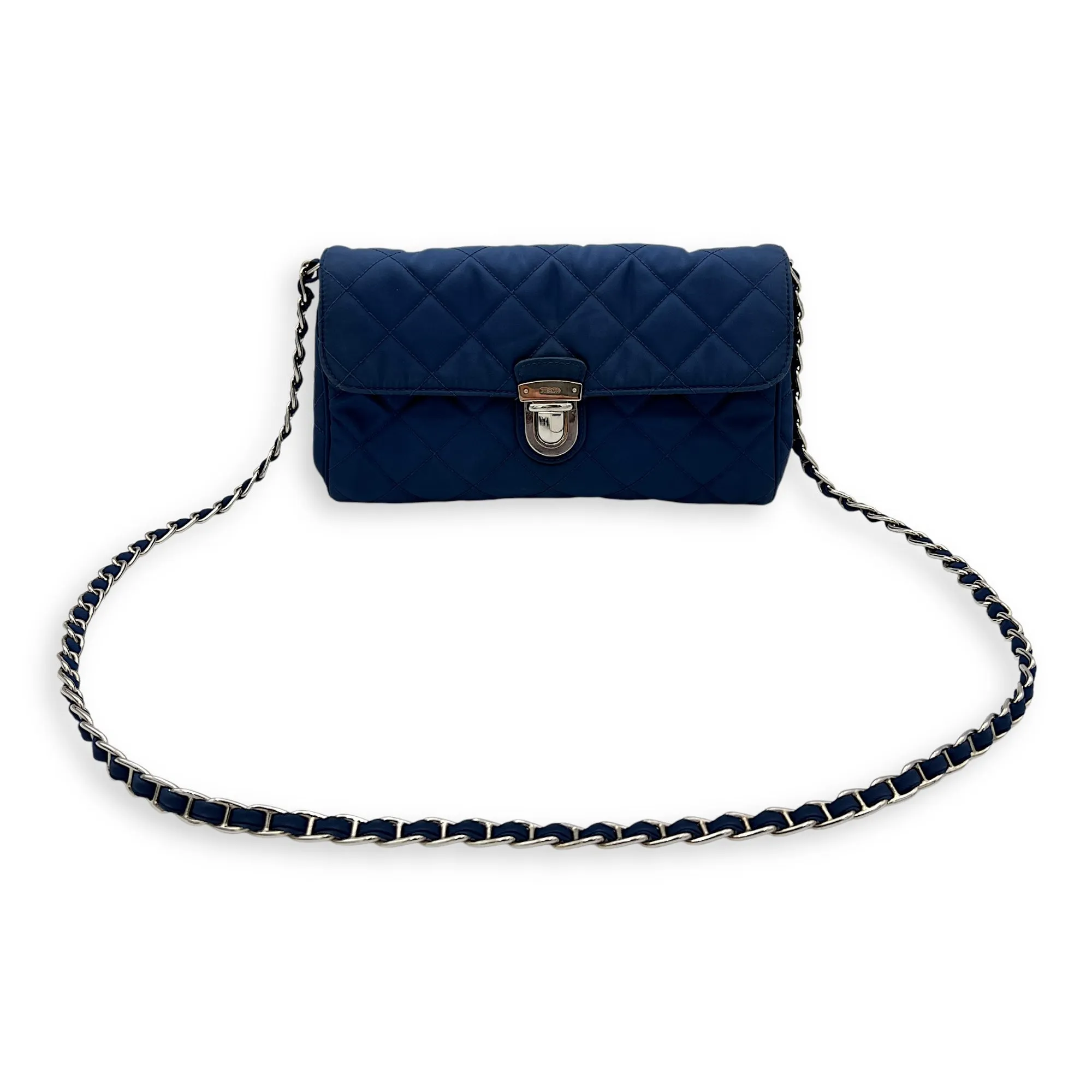 Quilted Crossbody Bag Blue in Nylon, Silver hardware