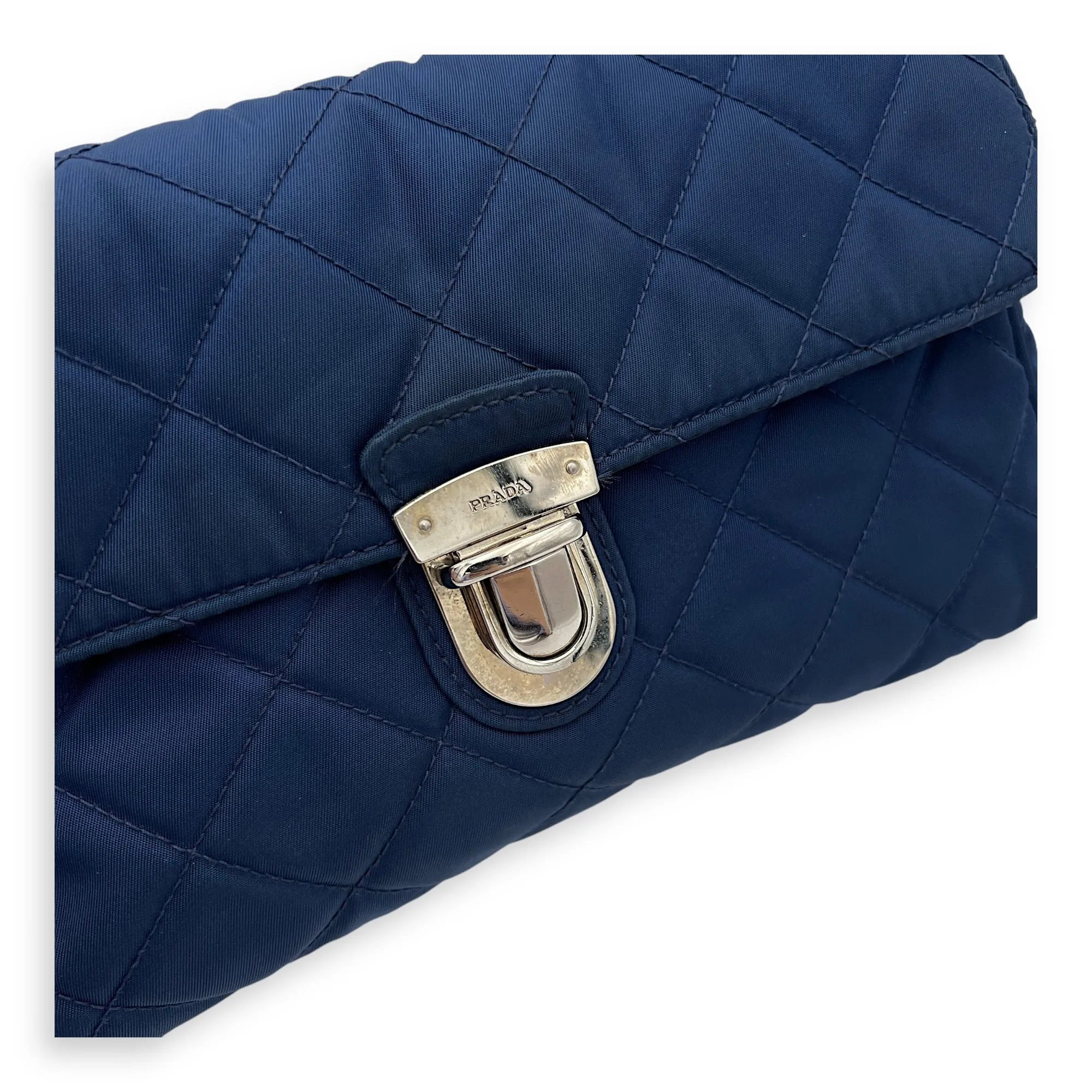 Quilted Crossbody Bag Blue in Nylon, Silver hardware