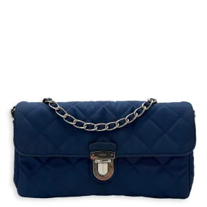 Quilted Crossbody Bag Blue in Nylon, Silver hardware