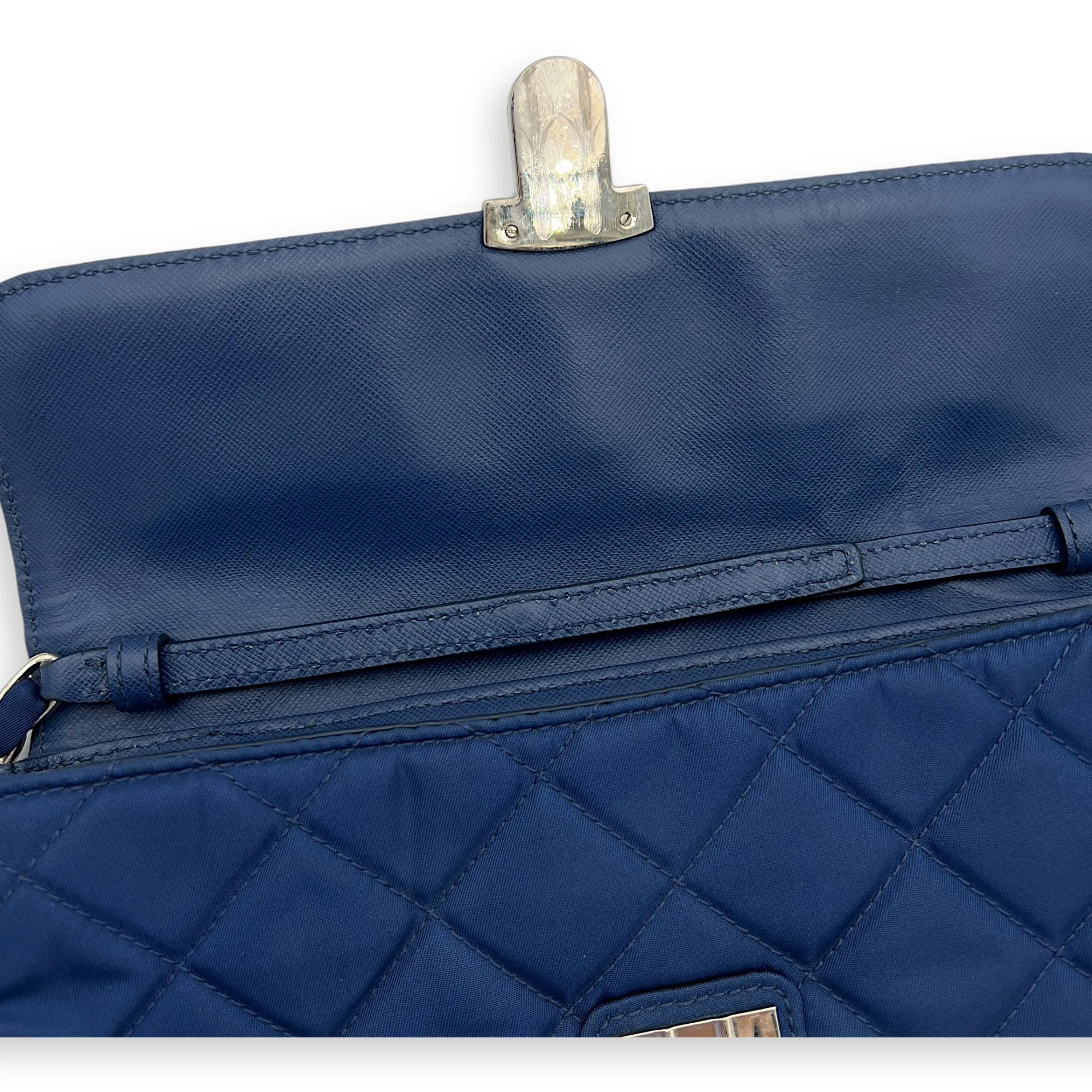 Quilted Crossbody Bag Blue in Nylon, Silver hardware