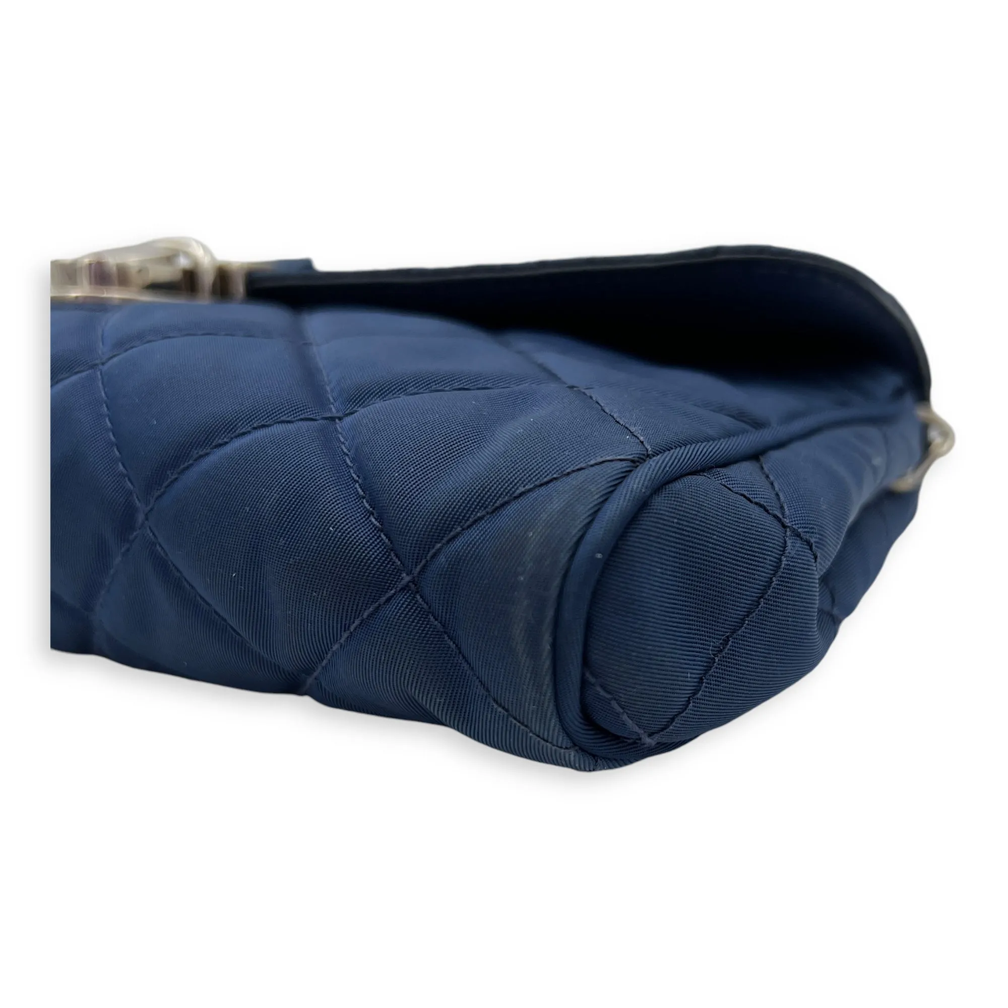 Quilted Crossbody Bag Blue in Nylon, Silver hardware