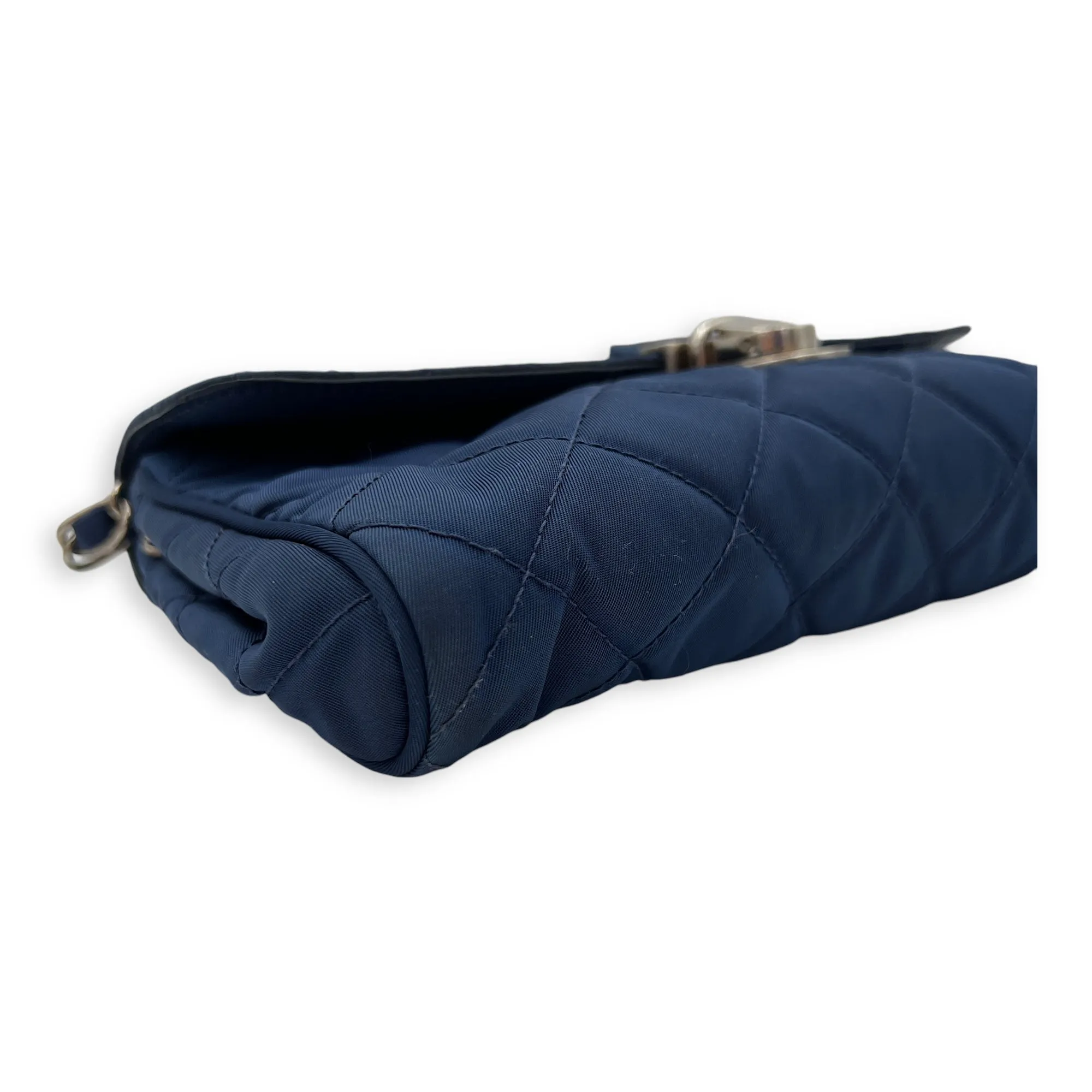 Quilted Crossbody Bag Blue in Nylon, Silver hardware