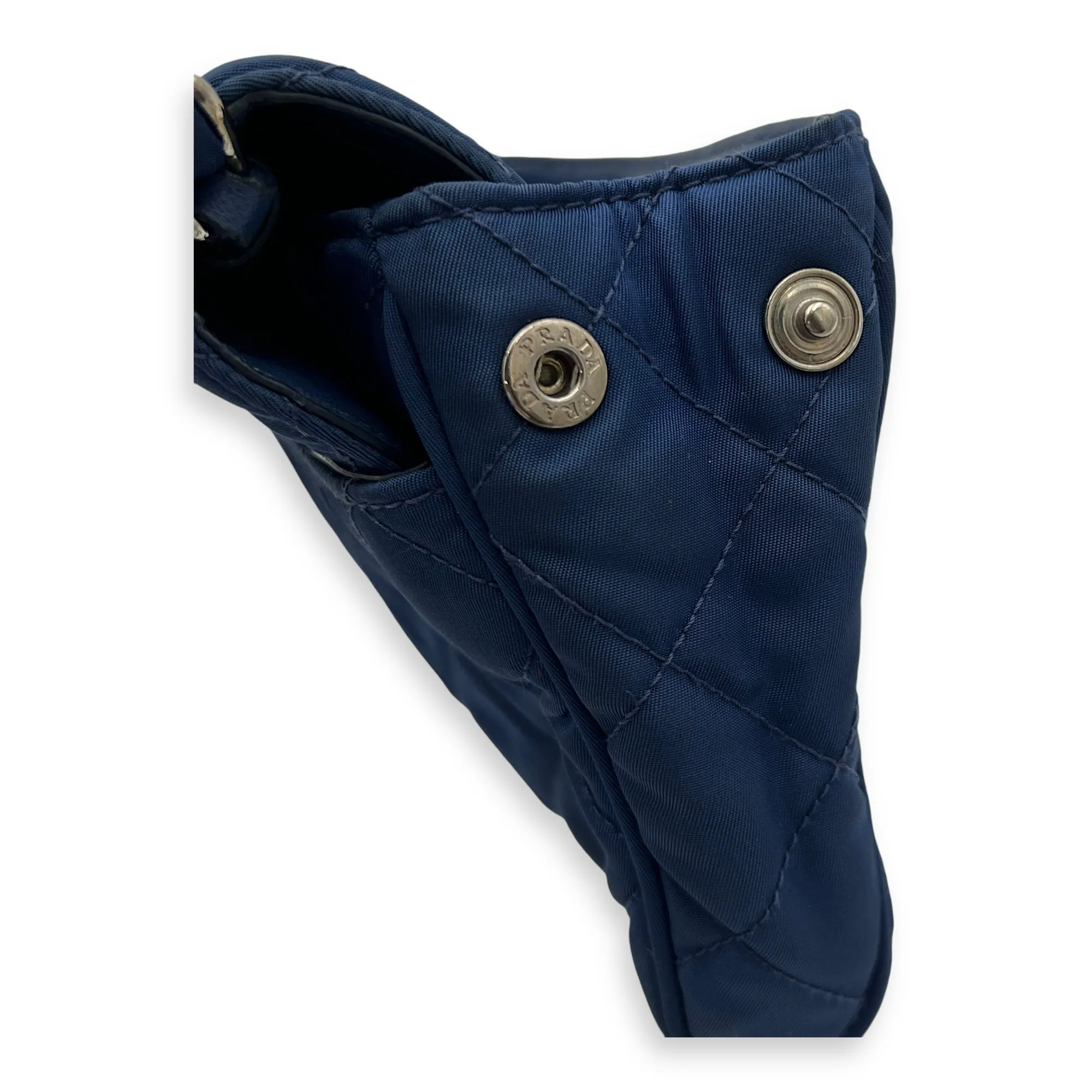 Quilted Crossbody Bag Blue in Nylon, Silver hardware