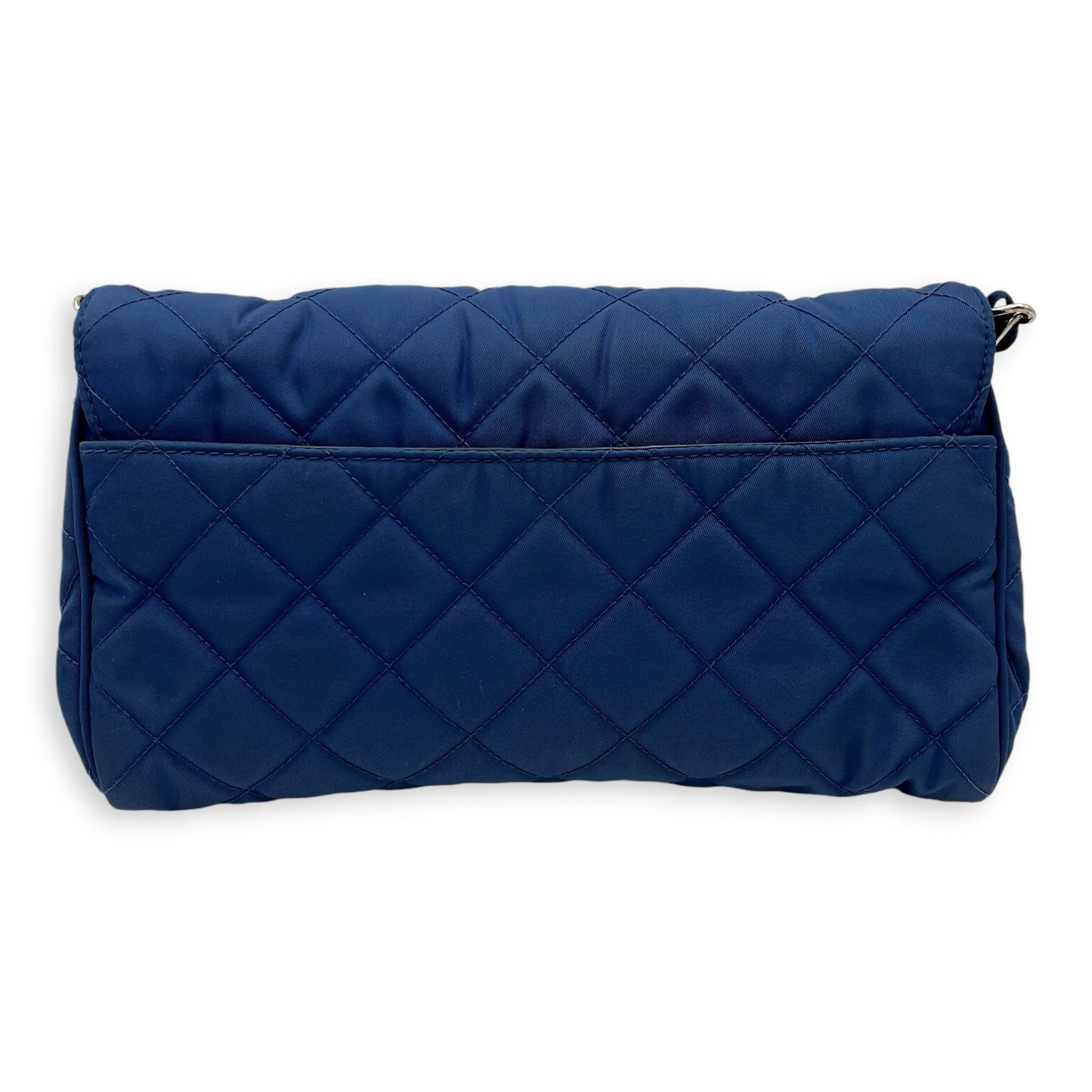 Quilted Crossbody Bag Blue in Nylon, Silver hardware