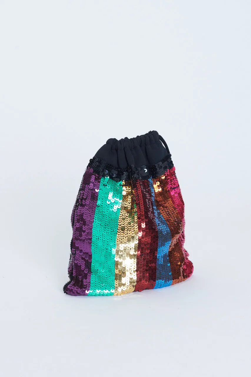 Rainbow Sequin Preowned Drawstring Wristlet Bag