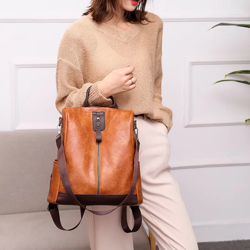 Splicing Women Backpack High Quality Youth Leather Backpacks for Teenage Girls Female School Trend zipper Shoulder Bag 2021 new