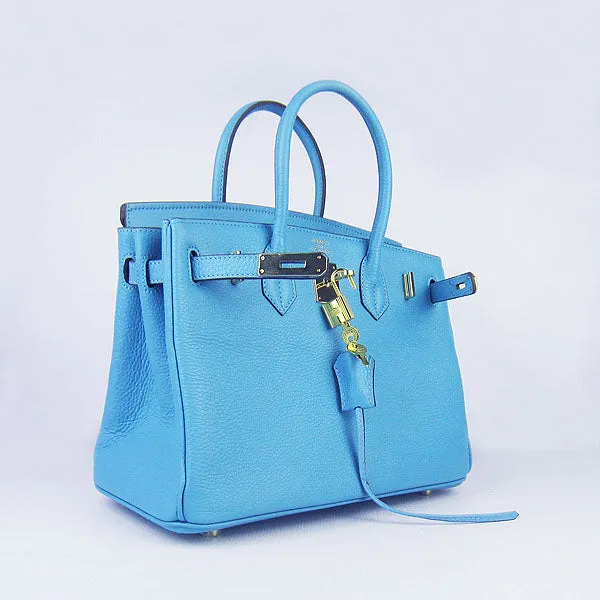 Trendy Inspired Hermes Birkin 30cm Togo Leather Handbags Light Blue Golden