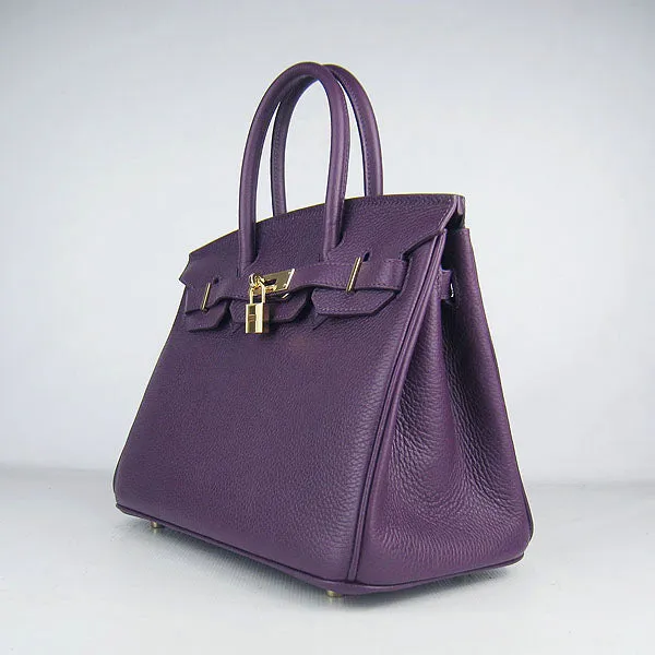 Trendy Inspired Hermes Birkin 30cm Togo Leather Handbags Purple Golden