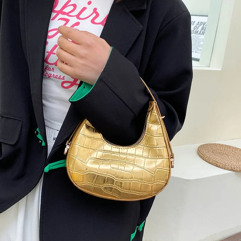 Trendy Metallic-like Finish Mini U-Shaped Handbags