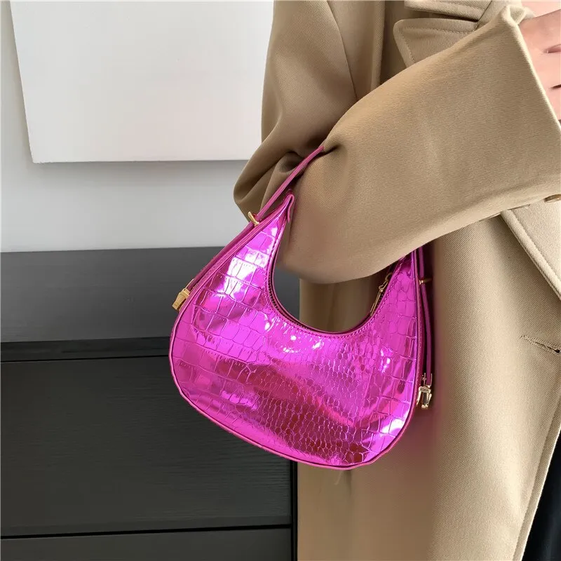Trendy Metallic-like Finish Mini U-Shaped Handbags