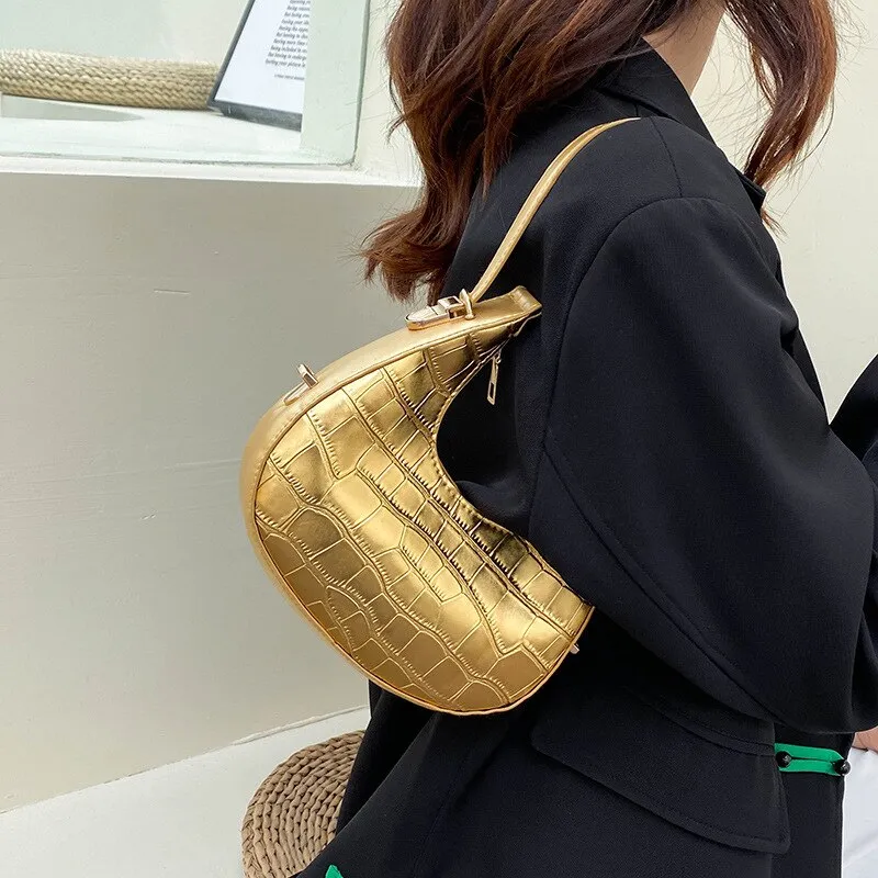 Trendy Metallic-like Finish Mini U-Shaped Handbags