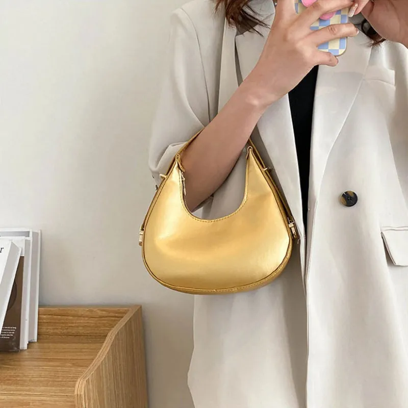 Trendy Metallic-like Finish Mini U-Shaped Handbags