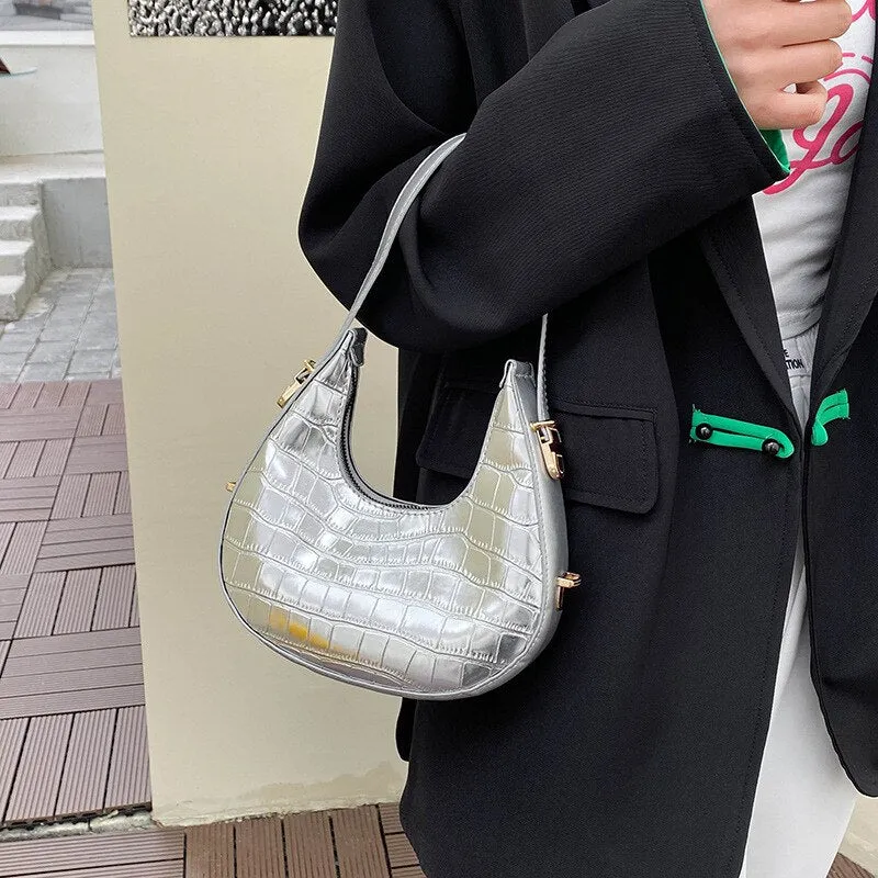 Trendy Metallic-like Finish Mini U-Shaped Handbags