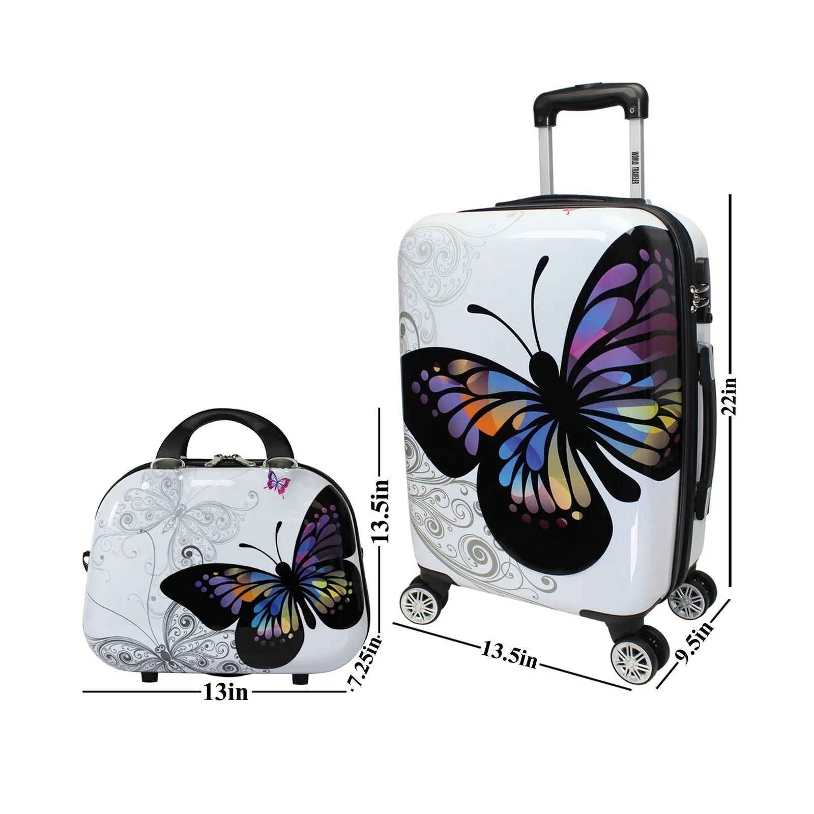 World Traveler Butterfly 3-Piece Hardside Expandable Spinner Luggage Set