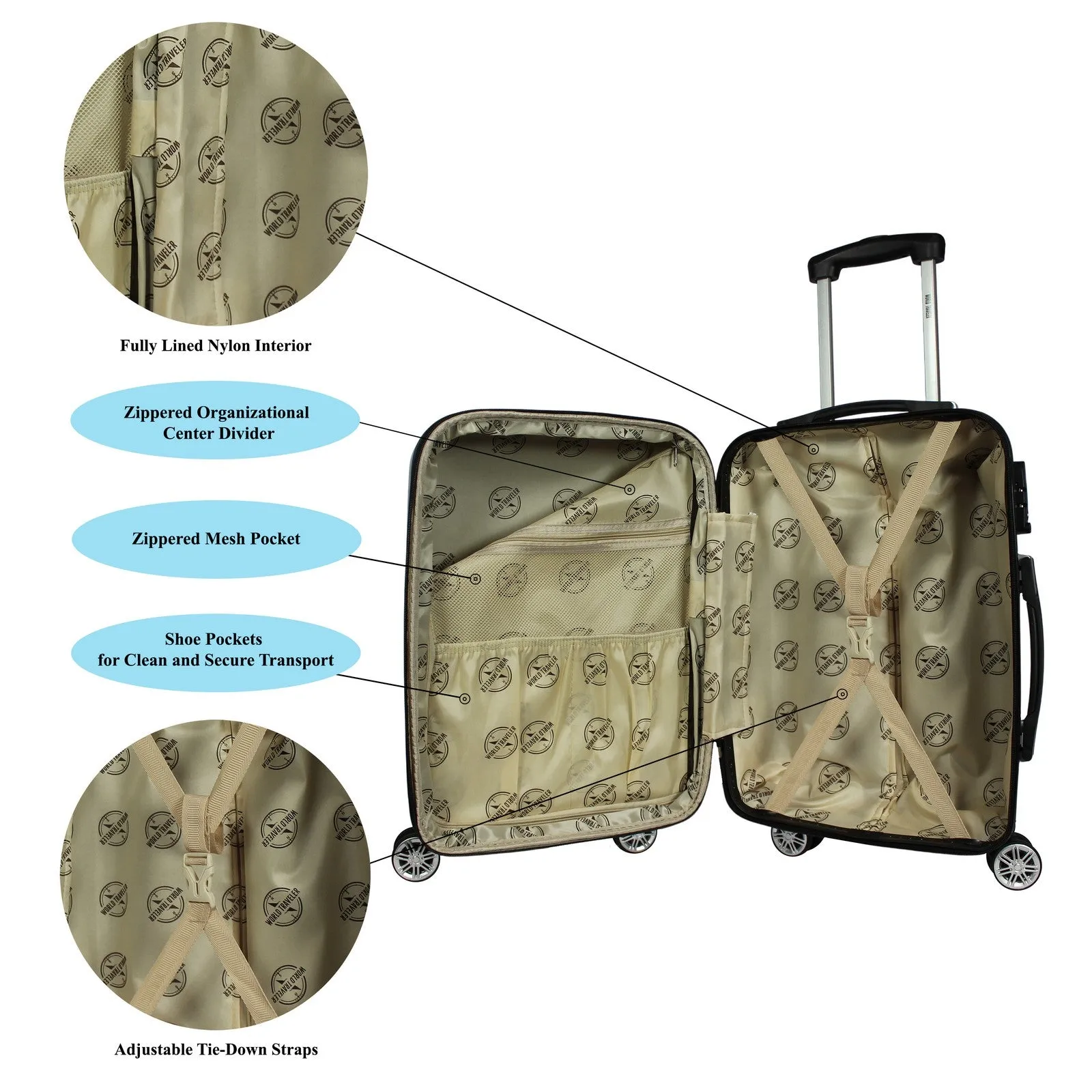 World Traveler Butterfly 3-Piece Hardside Expandable Spinner Luggage Set